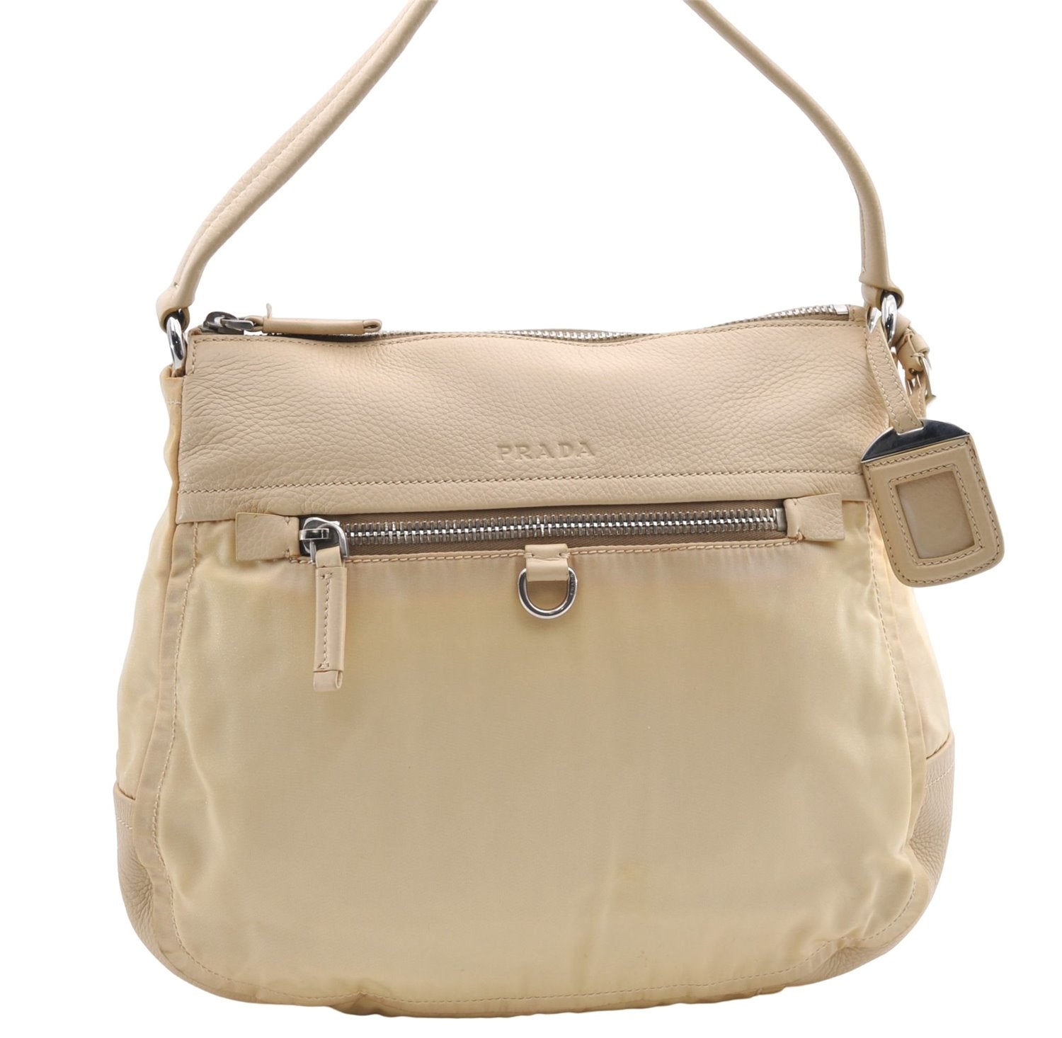 Authentic PRADA Nylon Tessuto Leather Shoulder Hand Bag Light Yellow 0439E