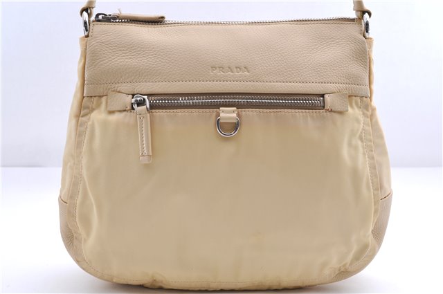 Authentic PRADA Nylon Tessuto Leather Shoulder Hand Bag Light Yellow 0439E