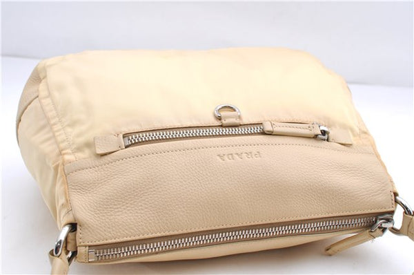 Authentic PRADA Nylon Tessuto Leather Shoulder Hand Bag Light Yellow 0439E