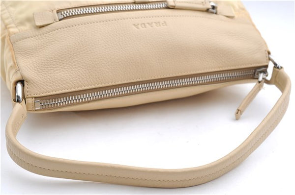 Authentic PRADA Nylon Tessuto Leather Shoulder Hand Bag Light Yellow 0439E