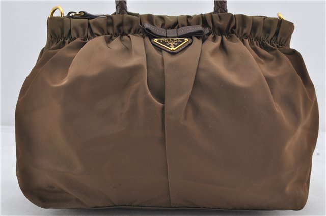 Authentic PRADA Nylon Tessuto Bow 2Way Shoulder Hand Bag Purse Brown Khaki 0442E