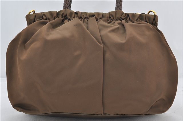 Authentic PRADA Nylon Tessuto Bow 2Way Shoulder Hand Bag Purse Brown Khaki 0442E