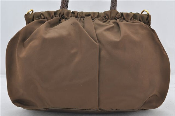Authentic PRADA Nylon Tessuto Bow 2Way Shoulder Hand Bag Purse Brown Khaki 0442E
