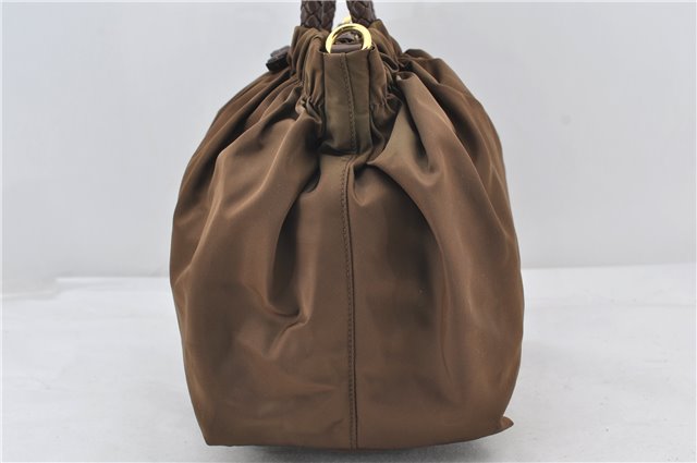Authentic PRADA Nylon Tessuto Bow 2Way Shoulder Hand Bag Purse Brown Khaki 0442E