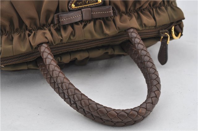 Authentic PRADA Nylon Tessuto Bow 2Way Shoulder Hand Bag Purse Brown Khaki 0442E
