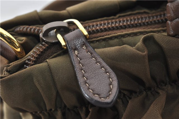 Authentic PRADA Nylon Tessuto Bow 2Way Shoulder Hand Bag Purse Brown Khaki 0442E
