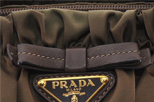 Authentic PRADA Nylon Tessuto Bow 2Way Shoulder Hand Bag Purse Brown Khaki 0442E