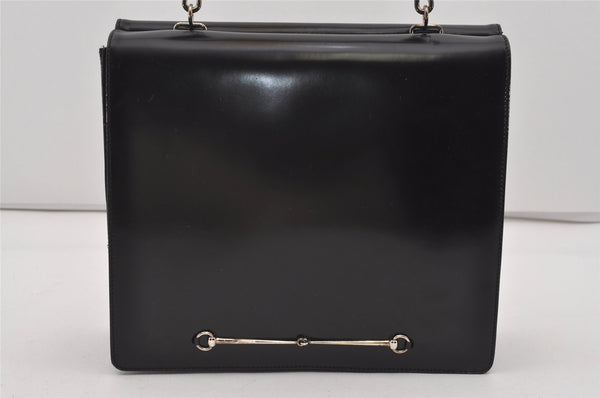 Authentic GUCCI Vintage Horsebit Shoulder Hand Bag Purse Leather Black 0444I