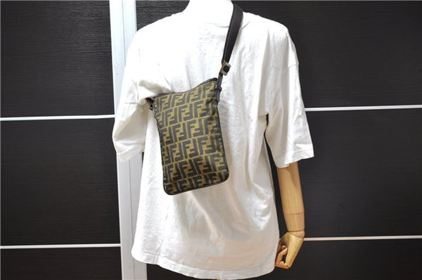 Authentic FENDI Vintage Zucca Shoulder Cross Body Bag Nylon Leather Brown 0449F