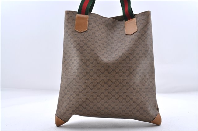 Auth GUCCI Web Sherry Line Micro GG Shoulder Tote Bag PVC Leather Brown 0461D