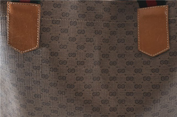 Auth GUCCI Web Sherry Line Micro GG Shoulder Tote Bag PVC Leather Brown 0461D