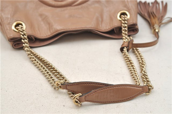 Authentic GUCCI SOHO Tassel Chain Shoulder Tote Bag PVC 308982 Beige Pink 0472E