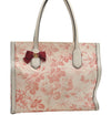 Authentic GUCCI GG Ribbon Herbarium Tote Bag Canvas Leather 432684 Ivory 0473E