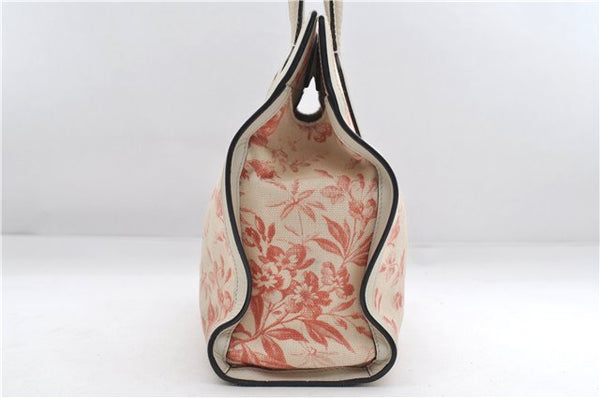 Authentic GUCCI GG Ribbon Herbarium Tote Bag Canvas Leather 432684 Ivory 0473E