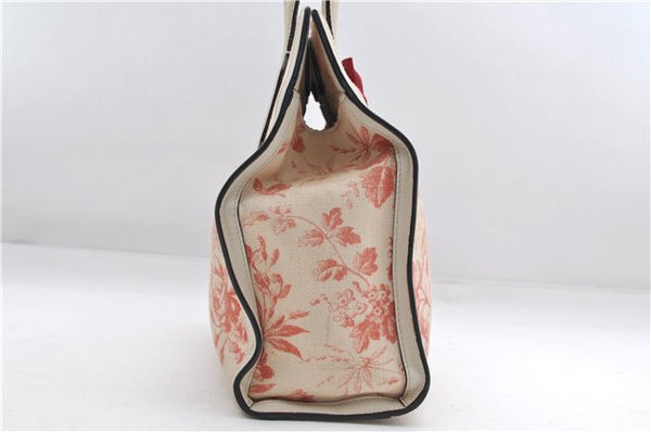 Authentic GUCCI GG Ribbon Herbarium Tote Bag Canvas Leather 432684 Ivory 0473E