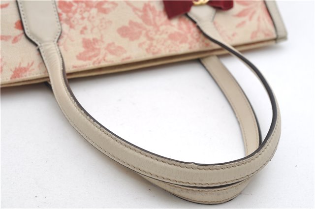 Authentic GUCCI GG Ribbon Herbarium Tote Bag Canvas Leather 432684 Ivory 0473E