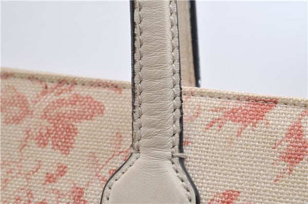 Authentic GUCCI GG Ribbon Herbarium Tote Bag Canvas Leather 432684 Ivory 0473E