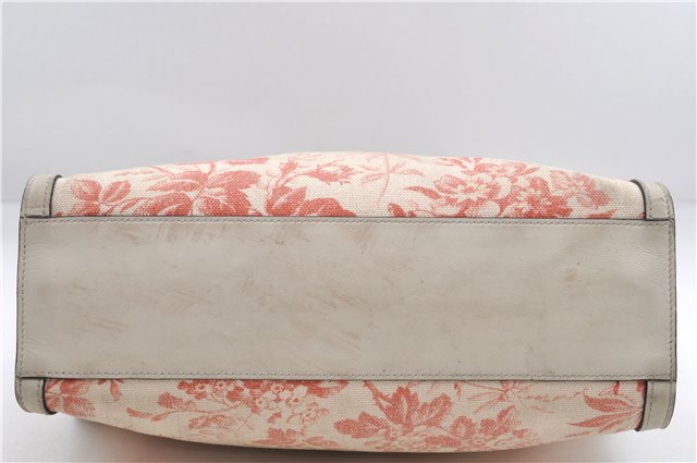 Authentic GUCCI GG Ribbon Herbarium Tote Bag Canvas Leather 432684 Ivory 0473E