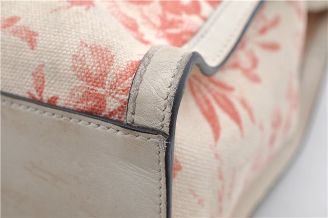 Authentic GUCCI GG Ribbon Herbarium Tote Bag Canvas Leather 432684 Ivory 0473E