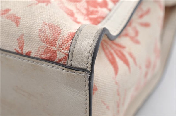 Authentic GUCCI GG Ribbon Herbarium Tote Bag Canvas Leather 432684 Ivory 0473E
