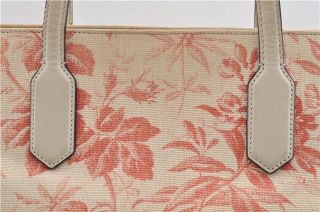 Authentic GUCCI GG Ribbon Herbarium Tote Bag Canvas Leather 432684 Ivory 0473E