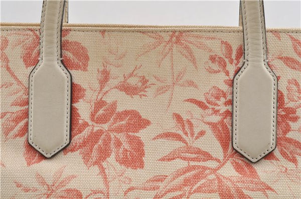 Authentic GUCCI GG Ribbon Herbarium Tote Bag Canvas Leather 432684 Ivory 0473E