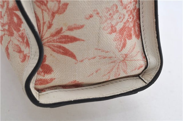 Authentic GUCCI GG Ribbon Herbarium Tote Bag Canvas Leather 432684 Ivory 0473E