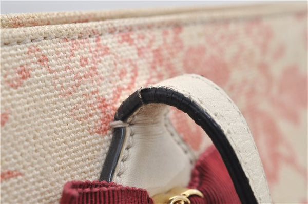 Authentic GUCCI GG Ribbon Herbarium Tote Bag Canvas Leather 432684 Ivory 0473E