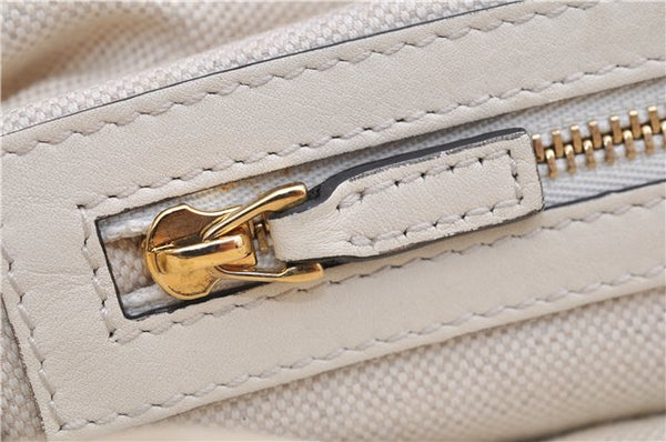 Authentic GUCCI GG Ribbon Herbarium Tote Bag Canvas Leather 432684 Ivory 0473E