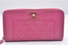 Authentic CHANEL Lamb Skin Turnlock Motif Matelasse Long Wallet Pink CC 0475F