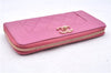 Authentic CHANEL Lamb Skin Turnlock Motif Matelasse Long Wallet Pink CC 0475F