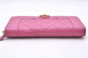 Authentic CHANEL Lamb Skin Turnlock Motif Matelasse Long Wallet Pink CC 0475F