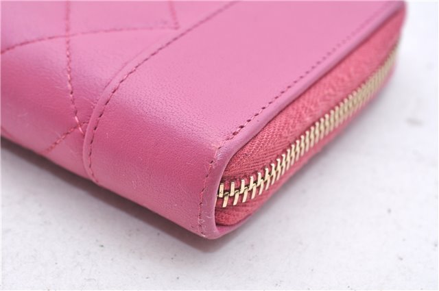 Authentic CHANEL Lamb Skin Turnlock Motif Matelasse Long Wallet Pink CC 0475F