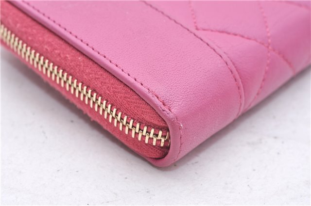 Authentic CHANEL Lamb Skin Turnlock Motif Matelasse Long Wallet Pink CC 0475F