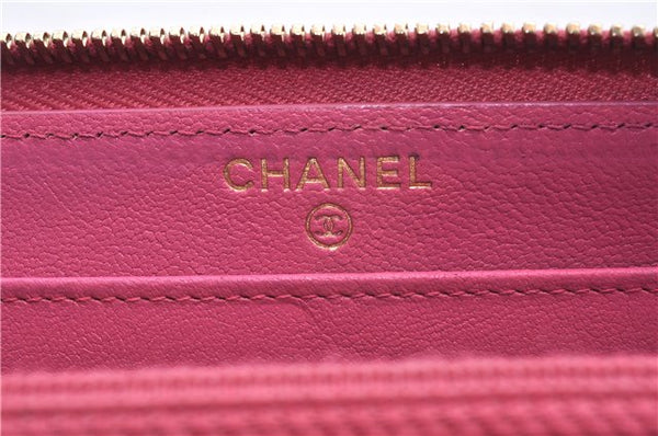 Authentic CHANEL Lamb Skin Turnlock Motif Matelasse Long Wallet Pink CC 0475F