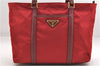 Authentic PRADA Nylon Tessuto Leather Shoulder Tote Bag Red 0479E