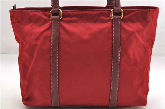 Authentic PRADA Nylon Tessuto Leather Shoulder Tote Bag Red 0479E