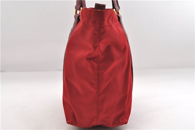 Authentic PRADA Nylon Tessuto Leather Shoulder Tote Bag Red 0479E