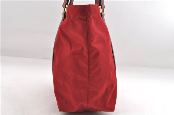 Authentic PRADA Nylon Tessuto Leather Shoulder Tote Bag Red 0479E