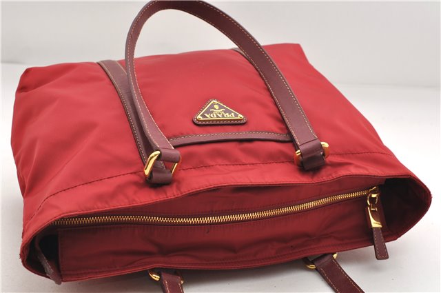 Authentic PRADA Nylon Tessuto Leather Shoulder Tote Bag Red 0479E