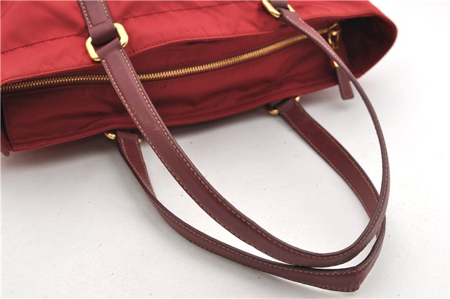 Authentic PRADA Nylon Tessuto Leather Shoulder Tote Bag Red 0479E