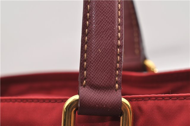 Authentic PRADA Nylon Tessuto Leather Shoulder Tote Bag Red 0479E