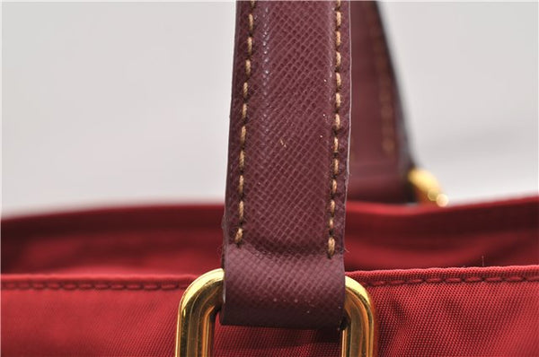 Authentic PRADA Nylon Tessuto Leather Shoulder Tote Bag Red 0479E