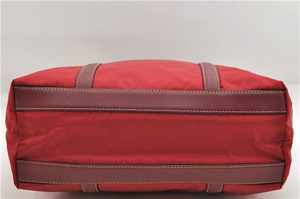 Authentic PRADA Nylon Tessuto Leather Shoulder Tote Bag Red 0479E