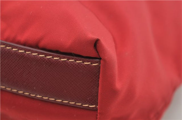 Authentic PRADA Nylon Tessuto Leather Shoulder Tote Bag Red 0479E