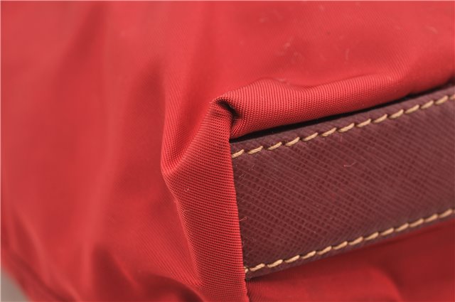 Authentic PRADA Nylon Tessuto Leather Shoulder Tote Bag Red 0479E