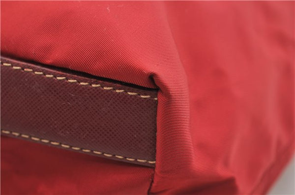 Authentic PRADA Nylon Tessuto Leather Shoulder Tote Bag Red 0479E