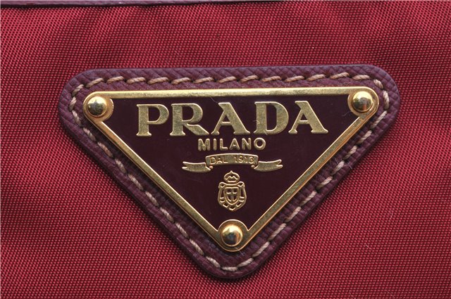 Authentic PRADA Nylon Tessuto Leather Shoulder Tote Bag Red 0479E