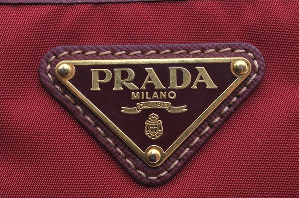 Authentic PRADA Nylon Tessuto Leather Shoulder Tote Bag Red 0479E