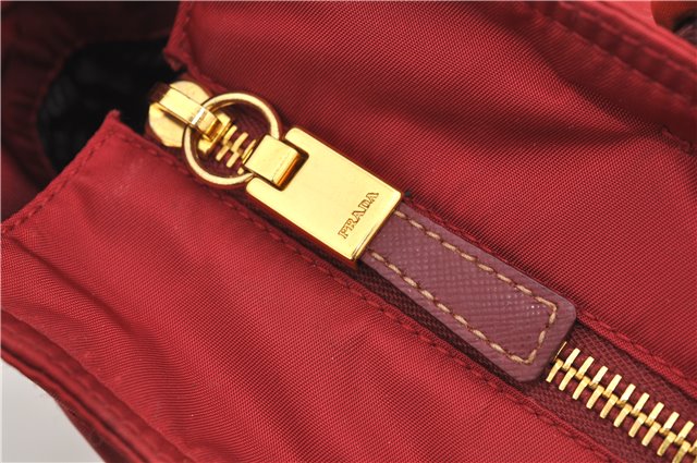 Authentic PRADA Nylon Tessuto Leather Shoulder Tote Bag Red 0479E